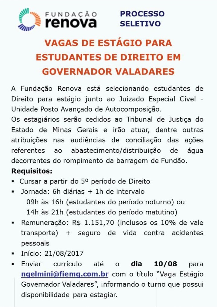 Fiemg divulga vagas de estágio