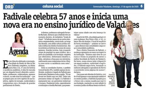Aniversário de 57 anos da FADIVALE ganha destaque nos principais meios de comunicação de Valadares
